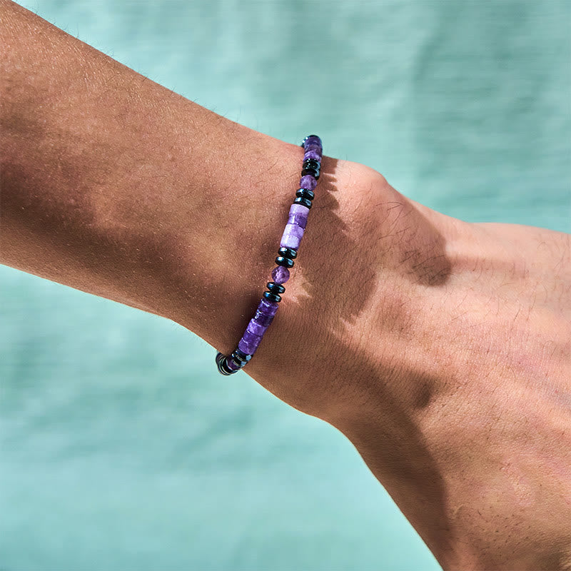 Bracelet de conscience spirituelle en améthyste et hématite avec Buddha Stones - image 4