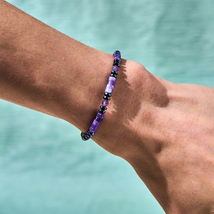 Bracelet de conscience spirituelle en améthyste et hématite avec Buddha Stones - image 4