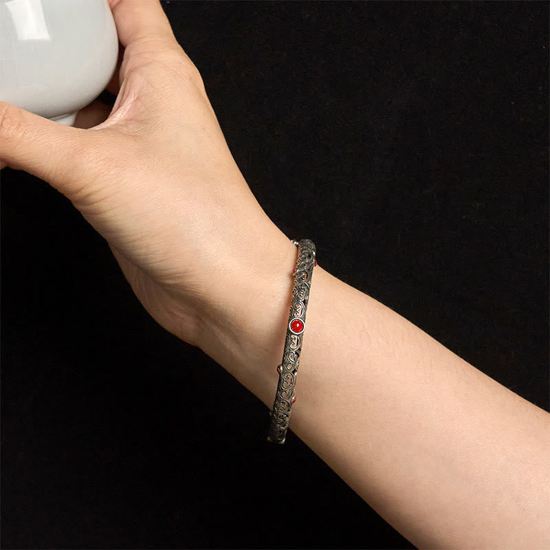 Bracelet porte-bonheur vintage en cuivre et agate rouge gravée, motif floral, dynastie Tang - image 16