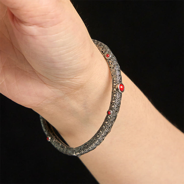Bracelet porte-bonheur vintage en cuivre et agate rouge gravée, motif floral, dynastie Tang - image 15