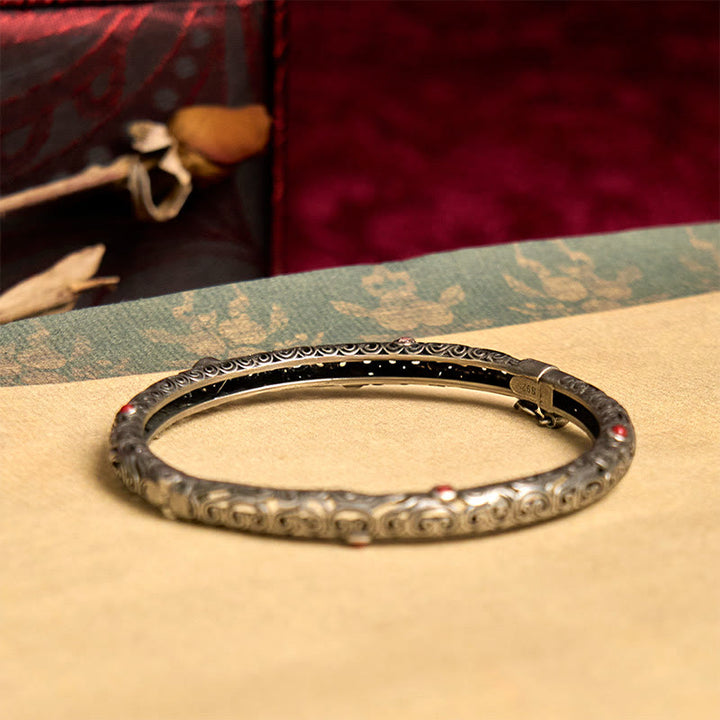 Bracelet porte-bonheur vintage en cuivre et agate rouge gravée, motif floral, dynastie Tang - image 3