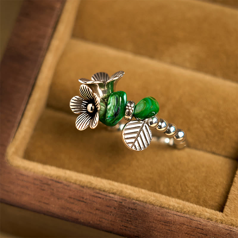Bague porte-bonheur en alliage de cuivre avec motif de fleurs et Buddha Stones - image 3