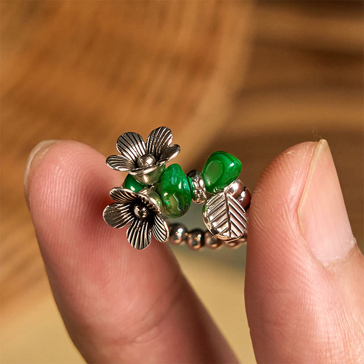 Bague porte-bonheur en alliage de cuivre avec motif de fleurs et Buddha Stones - image 8