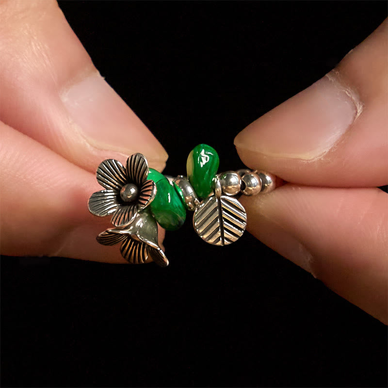 Bague porte-bonheur en alliage de cuivre avec motif de fleurs et Buddha Stones - image 10