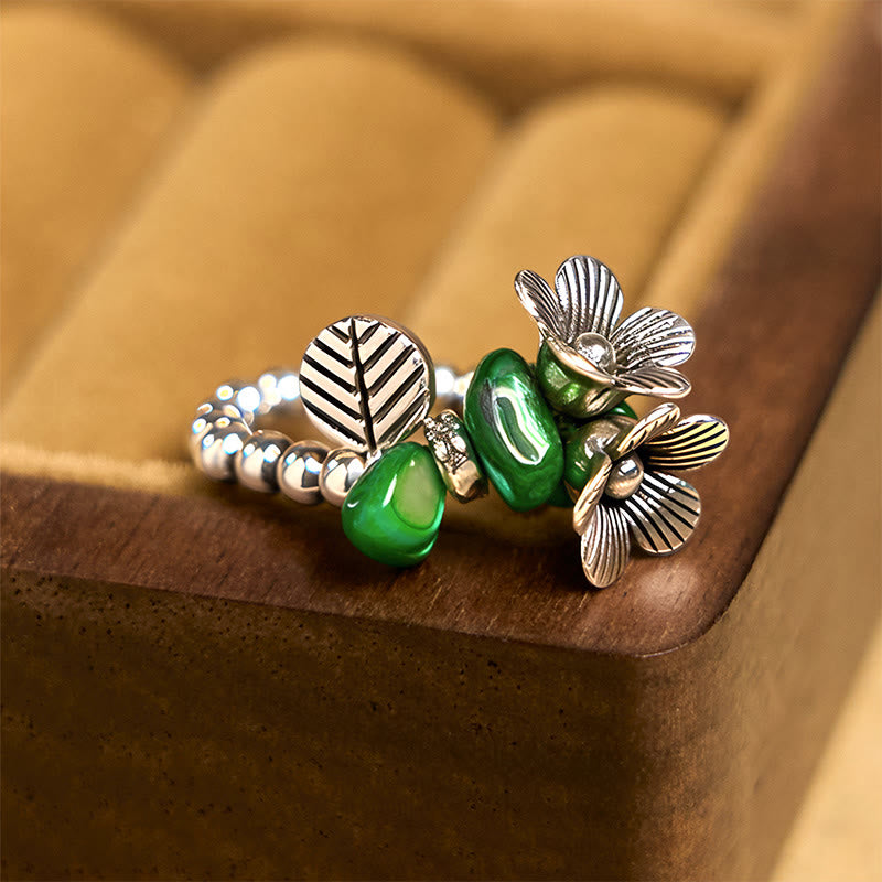 Bague porte-bonheur en alliage de cuivre avec motif de fleurs et Buddha Stones - image 2