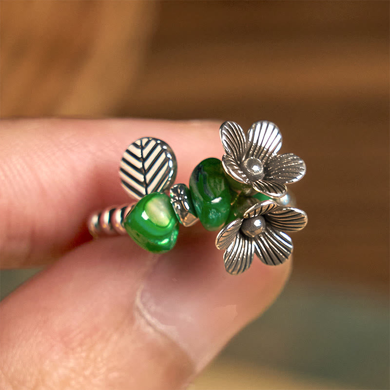 Bague porte-bonheur en alliage de cuivre avec motif de fleurs et Buddha Stones - image 9