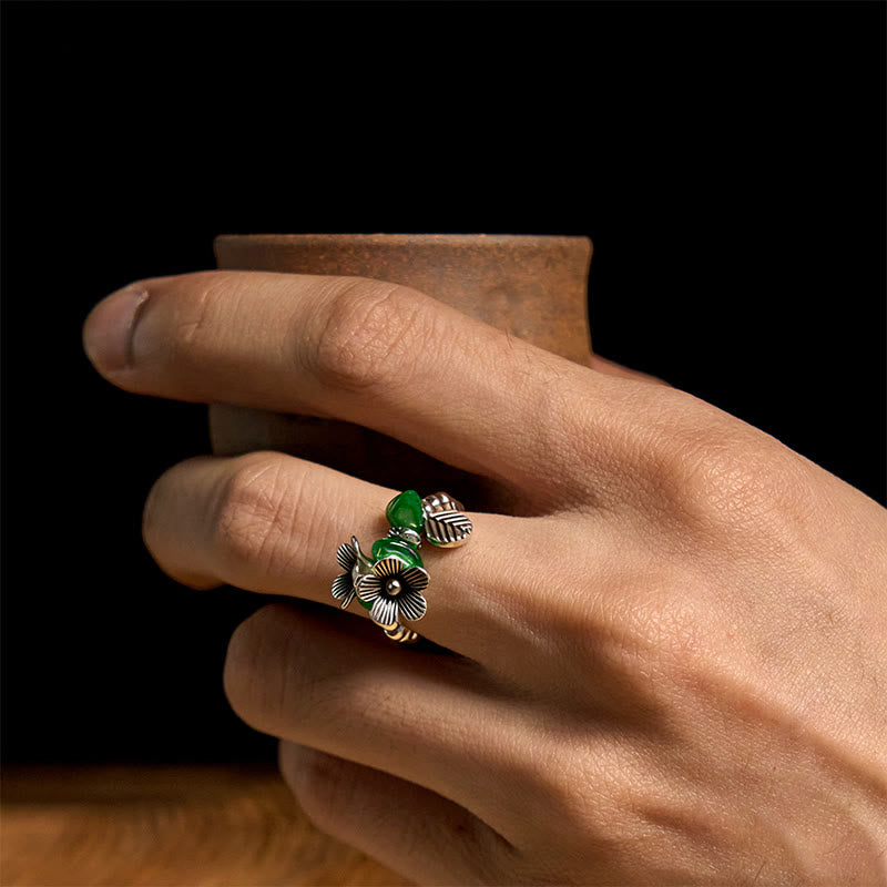 Bague porte-bonheur en alliage de cuivre avec motif de fleurs et Buddha Stones - image 11
