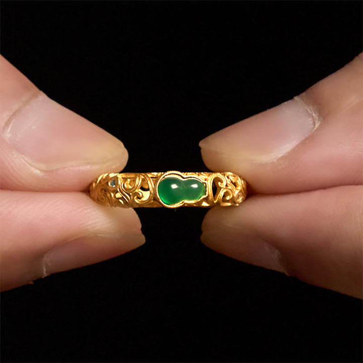 Bague de richesse en alliage de cuivre et calcédoine verte avec Buddha Stones vintage - image 5