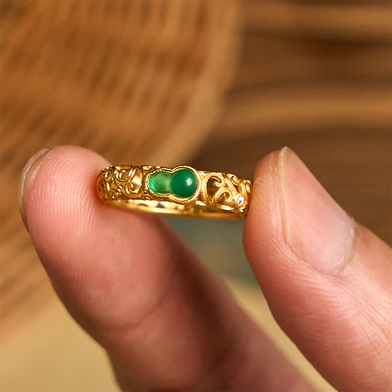 Bague de richesse en alliage de cuivre et calcédoine verte avec Buddha Stones vintage - image 10