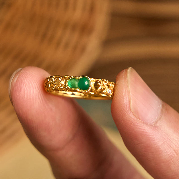 Bague de richesse en alliage de cuivre et calcédoine verte avec Buddha Stones vintage - image 10