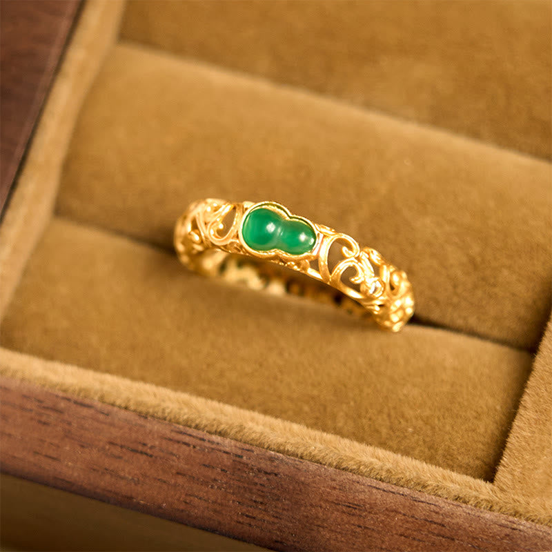 Bague de richesse en alliage de cuivre et calcédoine verte avec Buddha Stones vintage - image 2