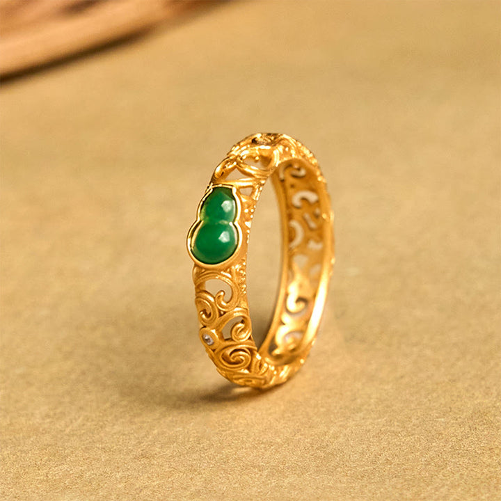 Bague de richesse en alliage de cuivre et calcédoine verte avec Buddha Stones vintage - image 4
