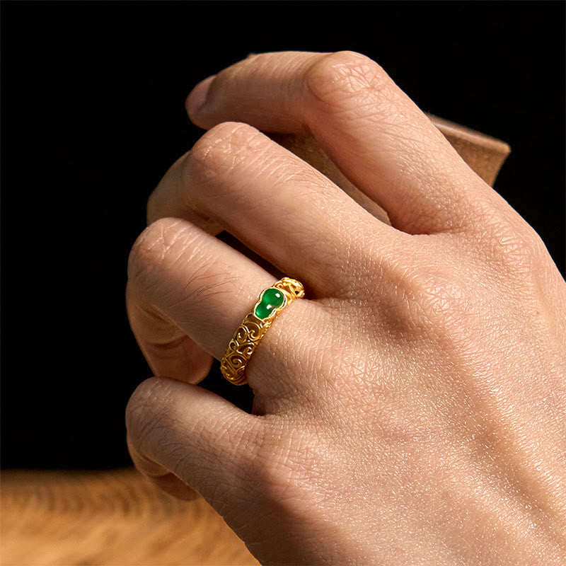 Bague de richesse en alliage de cuivre et calcédoine verte avec Buddha Stones vintage - image 17