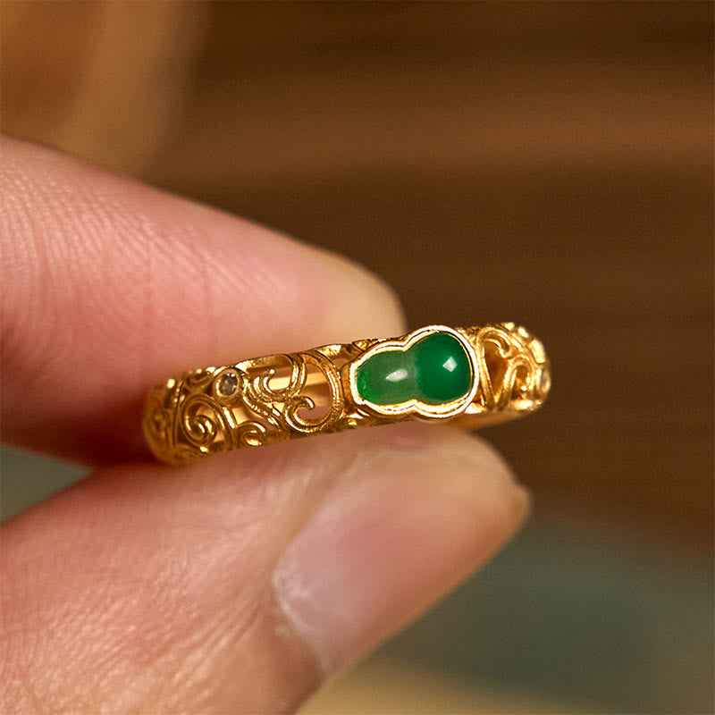 Bague de richesse en alliage de cuivre et calcédoine verte avec Buddha Stones vintage - image 9