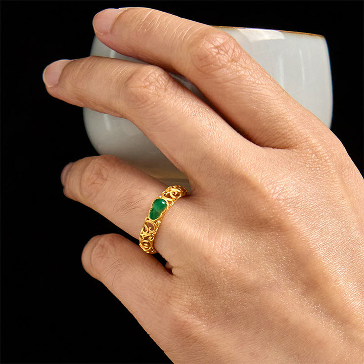 Bague de richesse en alliage de cuivre et calcédoine verte avec Buddha Stones vintage - image 16