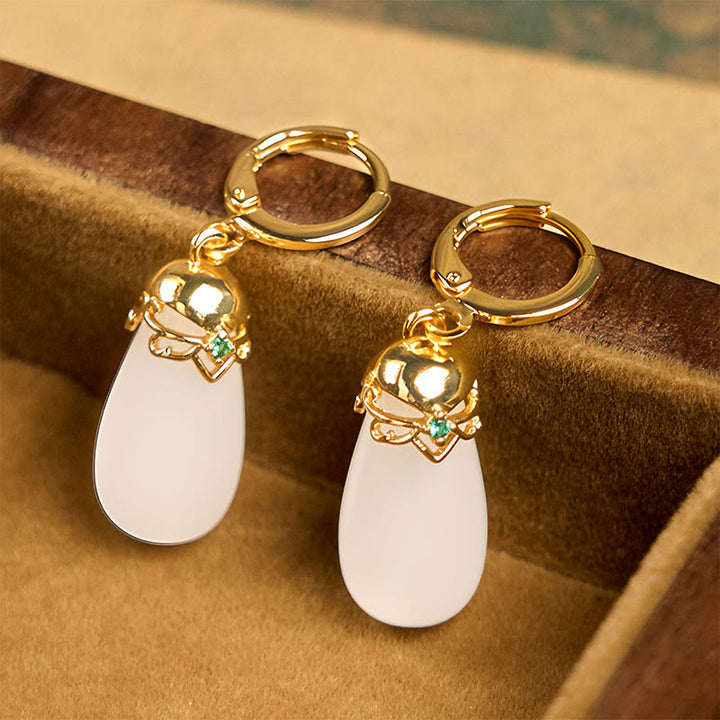 Boucles d'oreilles en cuivre avec Buddha Stones et calcédoine verte en forme de goutte d'eau - image 23