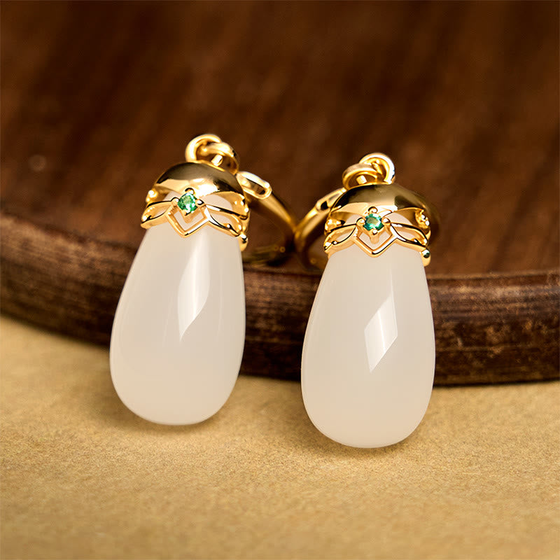 Boucles d'oreilles en cuivre avec Buddha Stones et calcédoine verte en forme de goutte d'eau - image 25