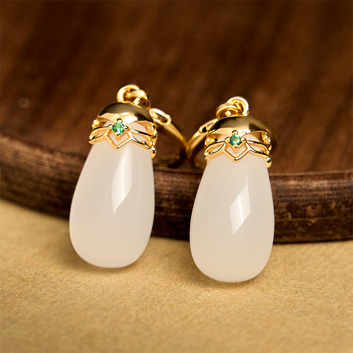 Boucles d'oreilles en cuivre avec Buddha Stones et calcédoine verte en forme de goutte d'eau - image 25