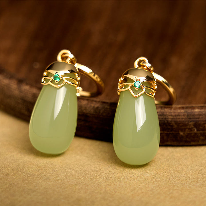 Boucles d'oreilles en cuivre avec Buddha Stones et calcédoine verte en forme de goutte d'eau - image 5