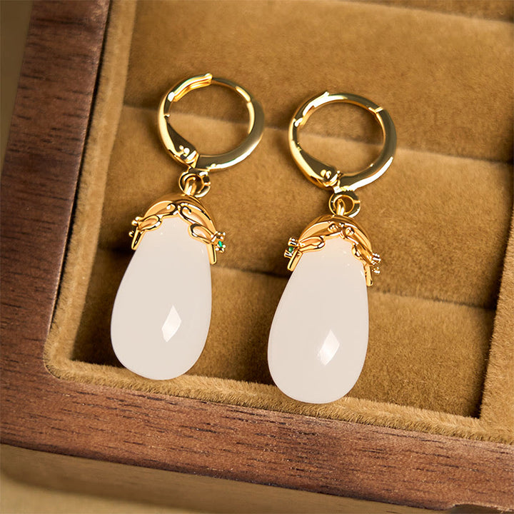 Boucles d'oreilles en cuivre avec Buddha Stones et calcédoine verte en forme de goutte d'eau - image 24