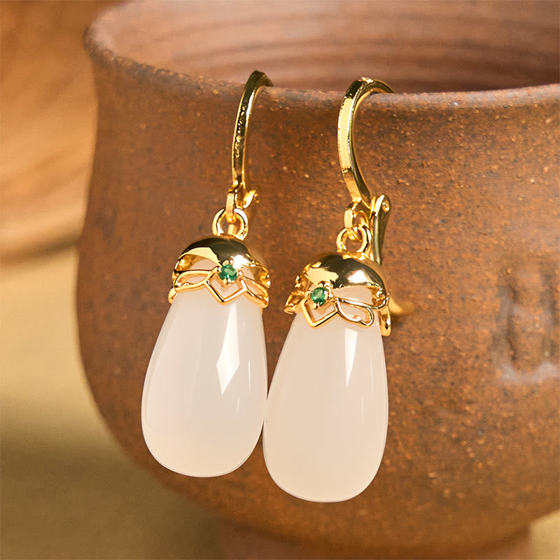 Boucles d'oreilles en cuivre avec Buddha Stones et calcédoine verte en forme de goutte d'eau - Calcédoine blanche (poteaux en cuivre) - image 21