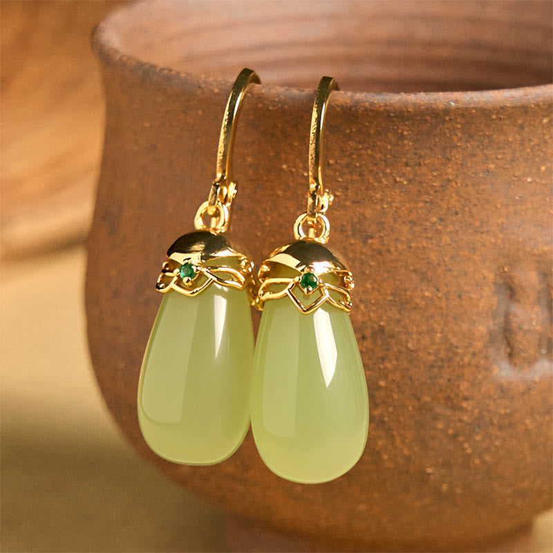 Boucles d'oreilles en cuivre avec Buddha Stones et calcédoine verte en forme de goutte d'eau - Calcédoine verte (poteaux en cuivre) - image 1