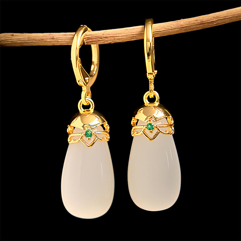Boucles d'oreilles en cuivre avec Buddha Stones et calcédoine verte en forme de goutte d'eau - image 22