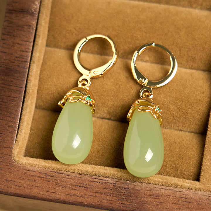 Boucles d'oreilles en cuivre avec Buddha Stones et calcédoine verte en forme de goutte d'eau - image 4