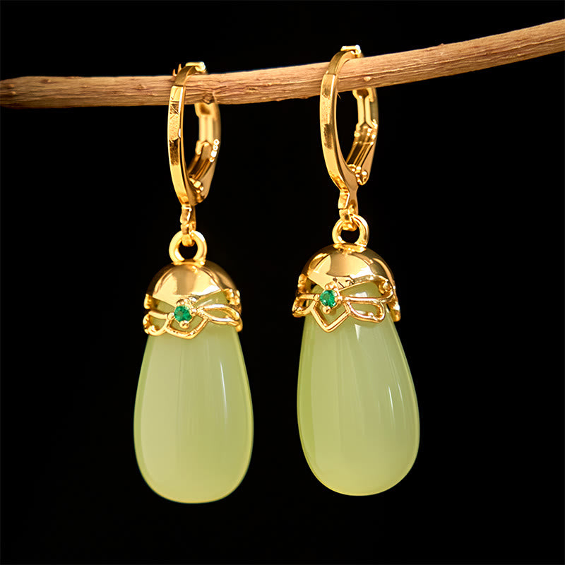 Boucles d'oreilles en cuivre avec Buddha Stones et calcédoine verte en forme de goutte d'eau - image 2