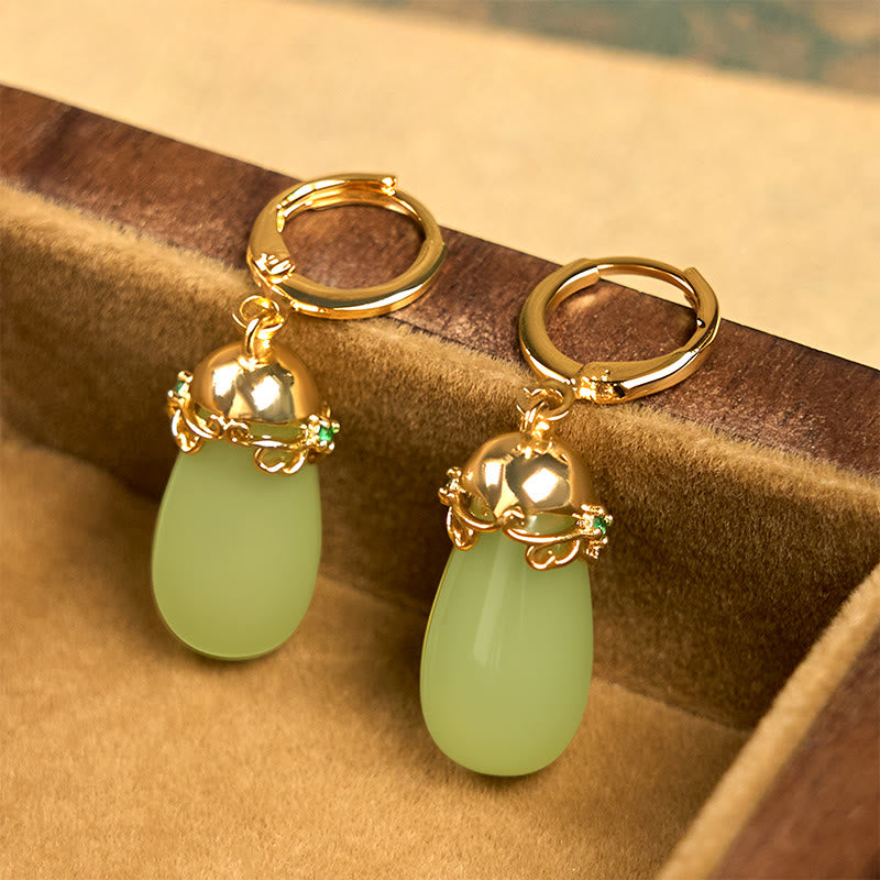 Boucles d'oreilles en cuivre avec Buddha Stones et calcédoine verte en forme de goutte d'eau - image 3