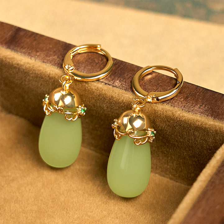 Boucles d'oreilles en cuivre avec Buddha Stones et calcédoine verte en forme de goutte d'eau - image 3