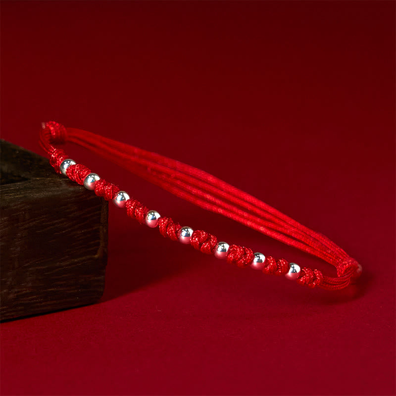 Bracelet porte-bonheur réglable en argent sterling 925 avec perles rouges et pierres de Buddha Stones - Argent sterling 925 (tour de poignet : 15-23 cm) - image 1