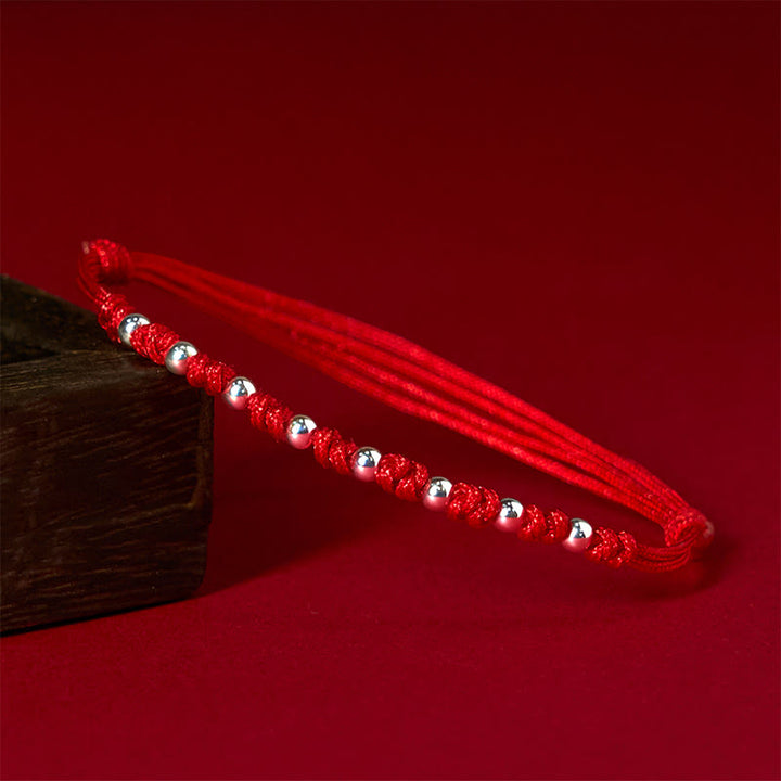 Bracelet porte-bonheur réglable en argent sterling 925 avec perles rouges et pierres de Buddha Stones - Argent sterling 925 (tour de poignet : 15-23 cm) - image 1