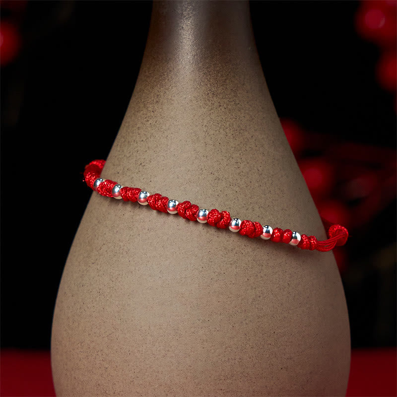 Bracelet porte-bonheur réglable en argent sterling 925 avec perles rouges et pierres de Buddha Stones - image 4