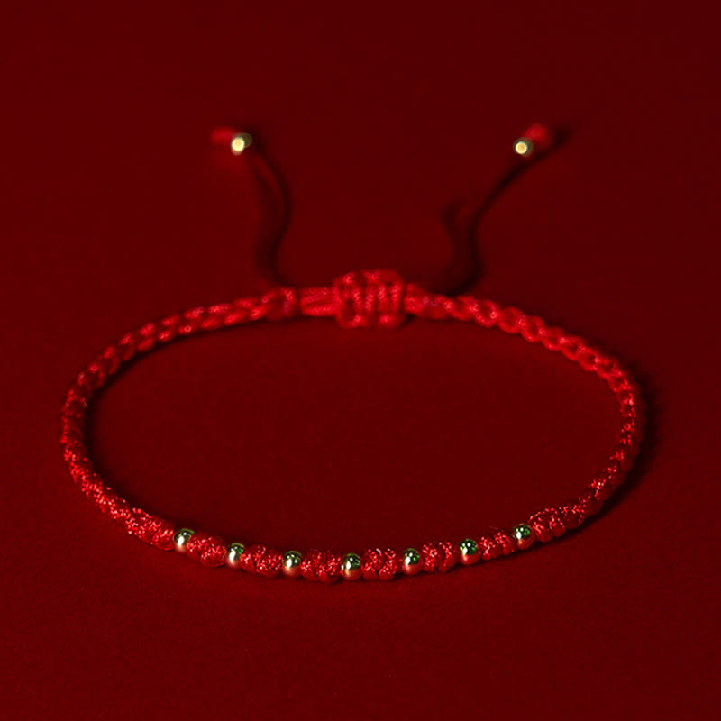 Bracelet de protection tressé en fil rouge avec perles dorées et pierres de Buddha Stones en argent sterling 925 - Argent sterling 925 (Tour de poignet : 15-20 cm) - image 0