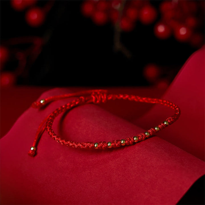 Bracelet de protection tressé en fil rouge avec perles dorées et pierres de Buddha Stones en argent sterling 925 - image 2