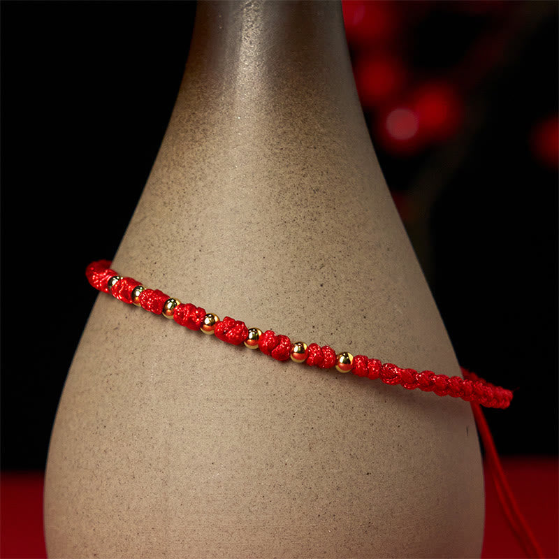 Bracelet de protection tressé en fil rouge avec perles dorées et pierres de Buddha Stones en argent sterling 925 - image 4