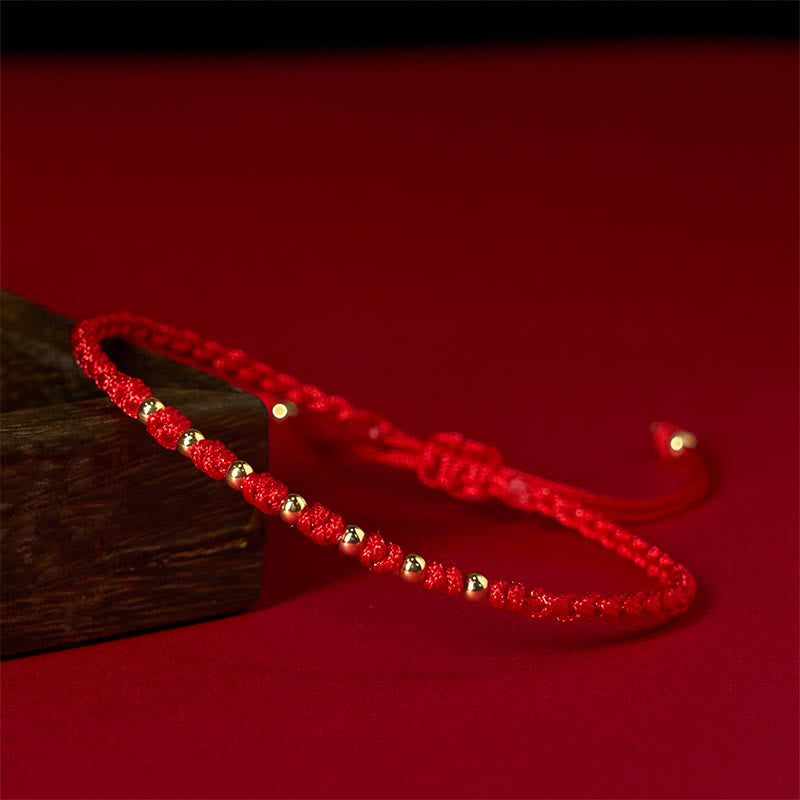 Bracelet de protection tressé en fil rouge avec perles dorées et pierres de Buddha Stones en argent sterling 925 - image 4