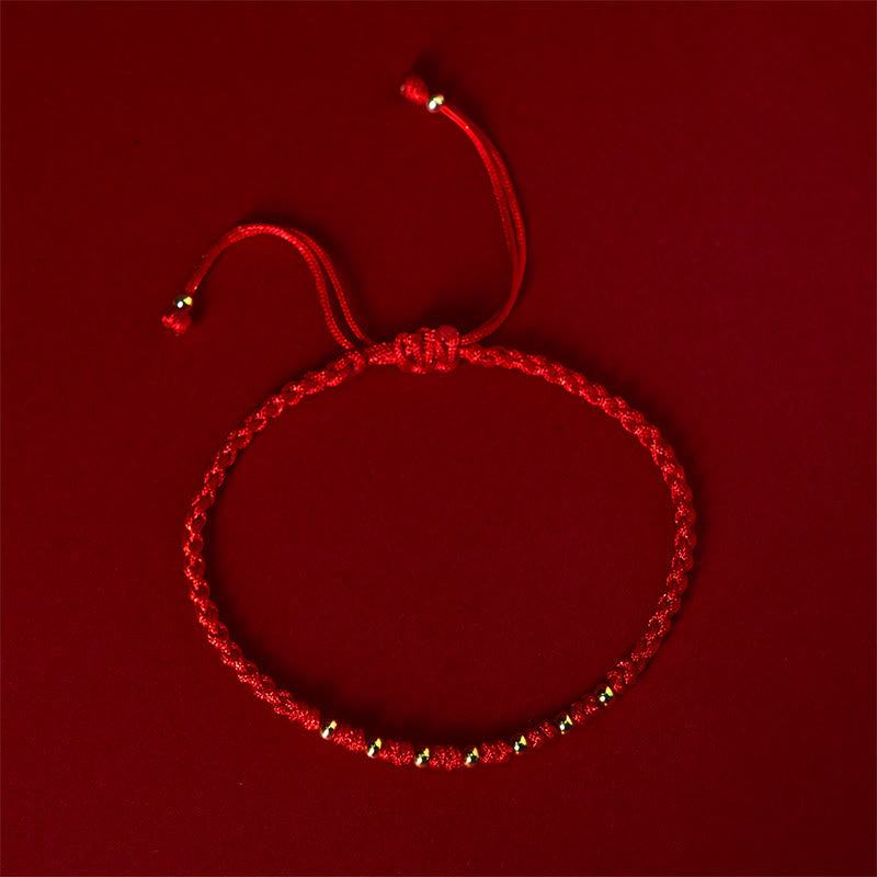Bracelet de protection tressé en fil rouge avec perles dorées et pierres de Buddha Stones en argent sterling 925 - image 1