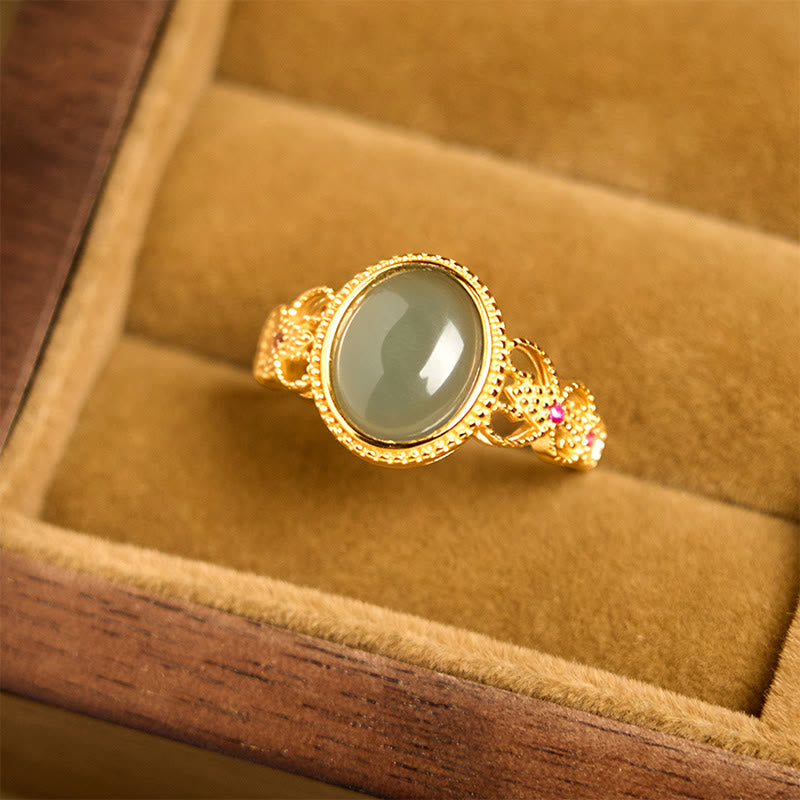 Bague porte-bonheur en jade et argent sterling 925 plaqué or, Buddha Stones naturelles - image 12