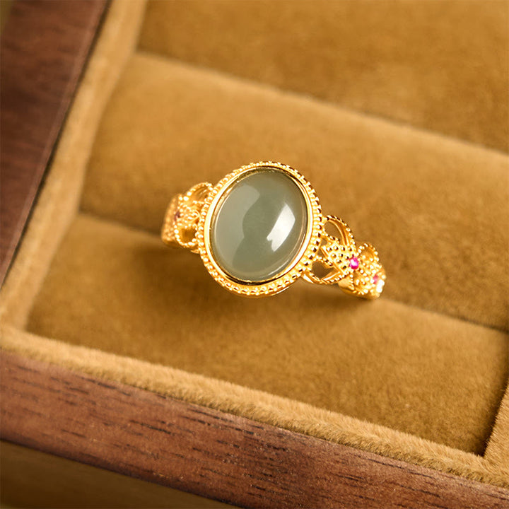 Bague porte-bonheur en jade et argent sterling 925 plaqué or, Buddha Stones naturelles - image 12