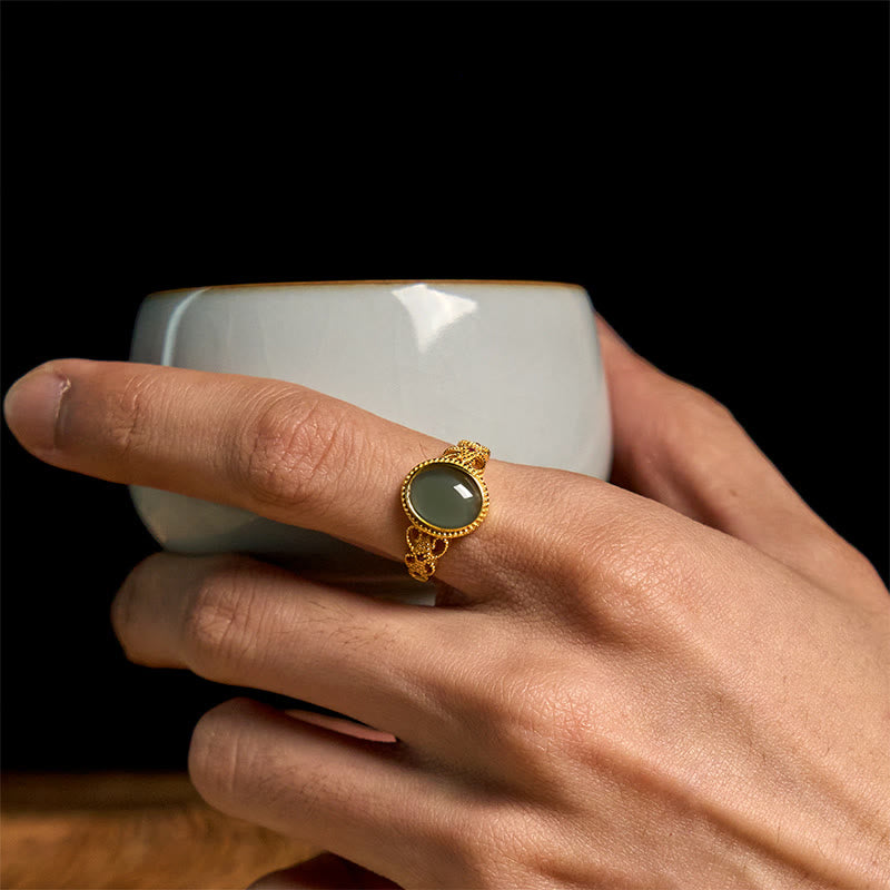 Bague porte-bonheur en jade et argent sterling 925 plaqué or, Buddha Stones naturelles - image 17