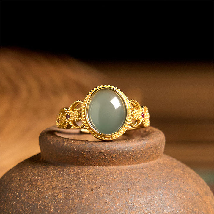 Bague porte-bonheur en jade et argent sterling 925 plaqué or, Buddha Stones naturelles - image 10
