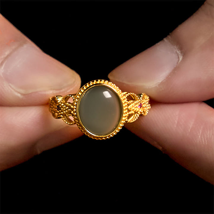 Bague porte-bonheur en jade et argent sterling 925 plaqué or, Buddha Stones naturelles - image 16
