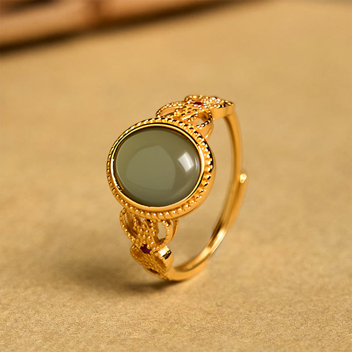 Bague porte-bonheur en jade et argent sterling 925 plaqué or, Buddha Stones naturelles - image 9
