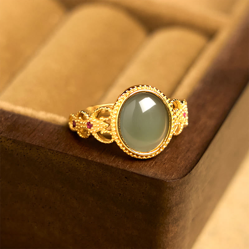 Bague porte-bonheur en jade et argent sterling 925 plaqué or, Buddha Stones naturelles - image 10
