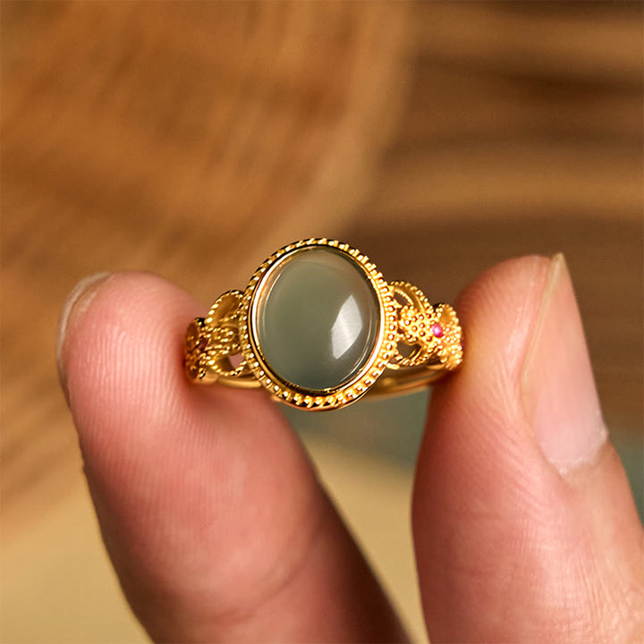 Bague porte-bonheur en jade et argent sterling 925 plaqué or, Buddha Stones naturelles - image 15