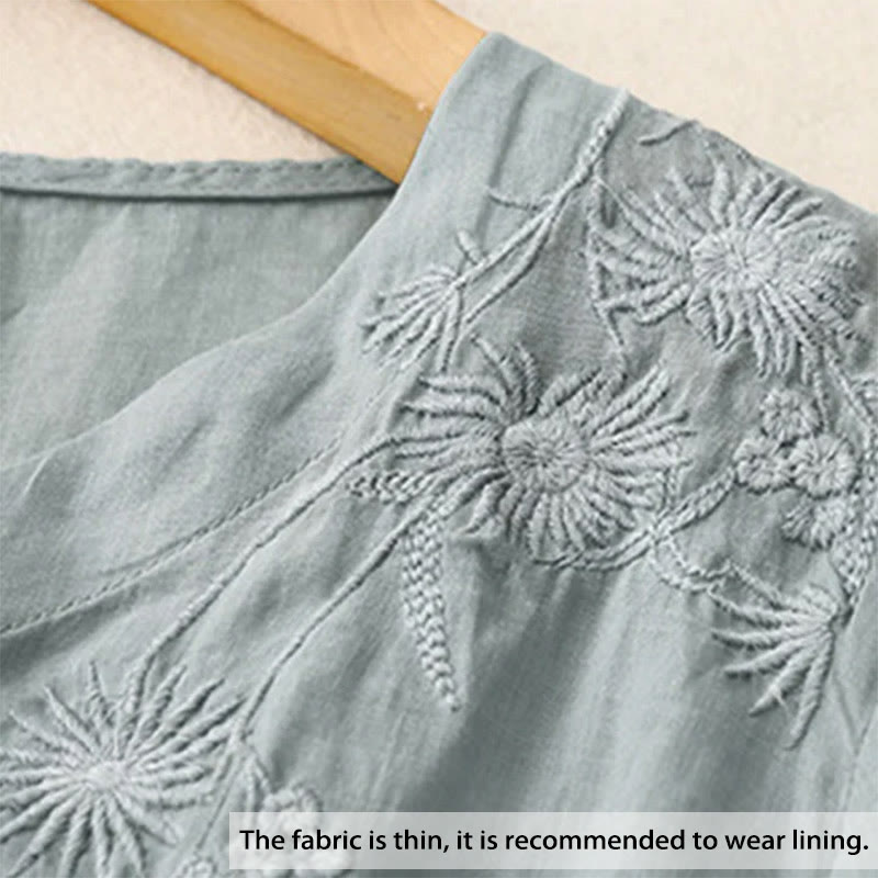 Chemise femme en coton à manches trois-quarts et boutons brodés sur le devant, motif Buddha Stones  - image 1