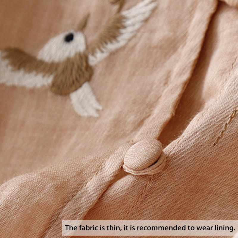 Chemisier décontracté à col rond Buddha Stones, chemise à manches longues brodée, haut en coton et lin, chemises pour femmes - image 2