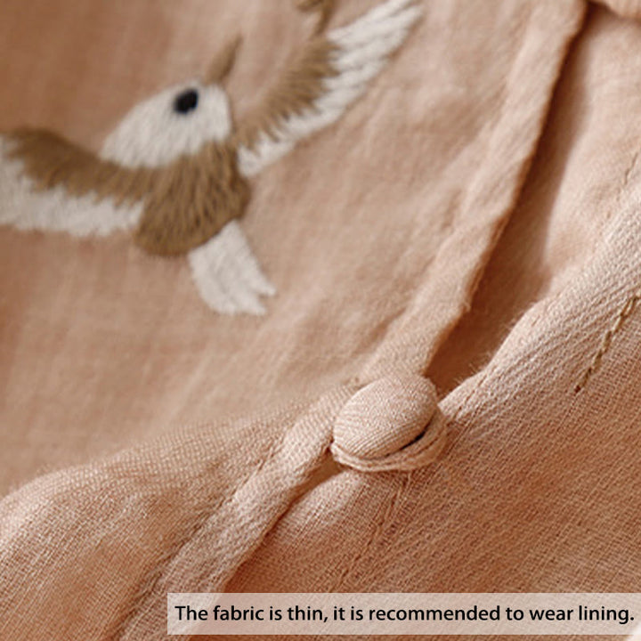 Chemisier décontracté à col rond Buddha Stones, chemise à manches longues brodée, haut en coton et lin, chemises pour femmes - image 2